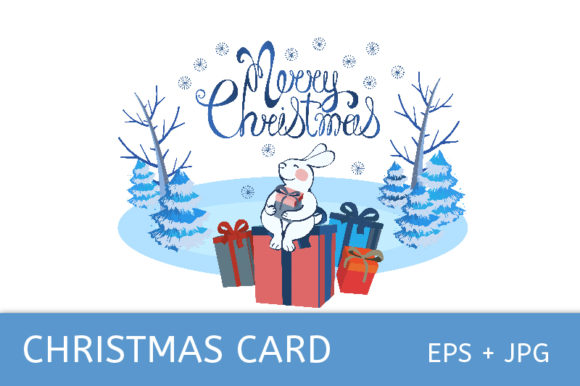Christmas Card with Rabbit Illustration for Branding