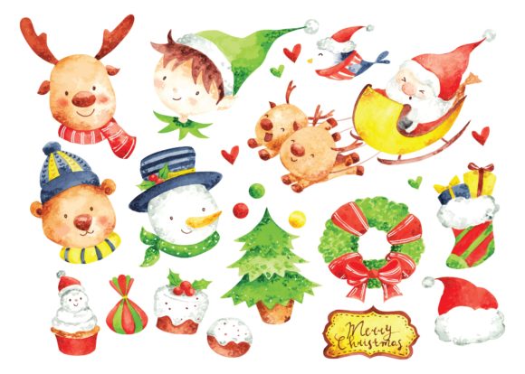Christmas Character Watercolor Vector for Illustrations
