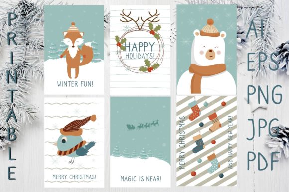 Christmas Printable Greeting Cards - Festive Illustrations for Digital Sellers