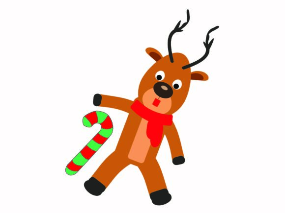 Christmas Reindeer Standing with a Stick Illustration Review