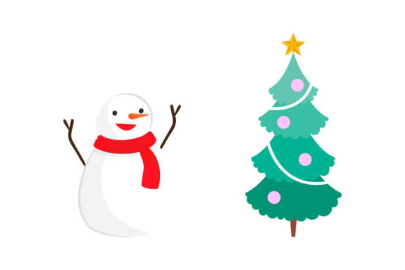 Christmas Tree and Snowman Vector Set for Illustrations