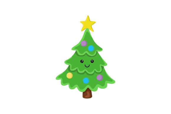 Christmas Tree Kawaii N Star and Ball Illustrations