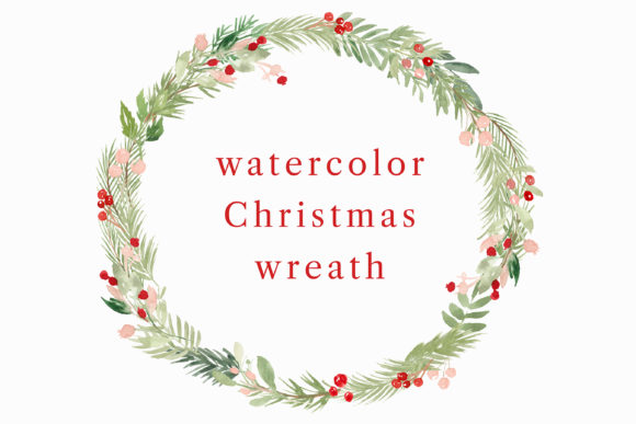 Christmas Watercolor Wreath Illustrations for Digital Selling