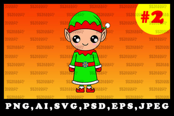 Cute Christmas Elf Sublimation Clipart 2 for Illustrations