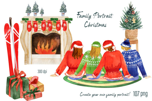 Family Portrait Christmas Illustrations for Holiday Content