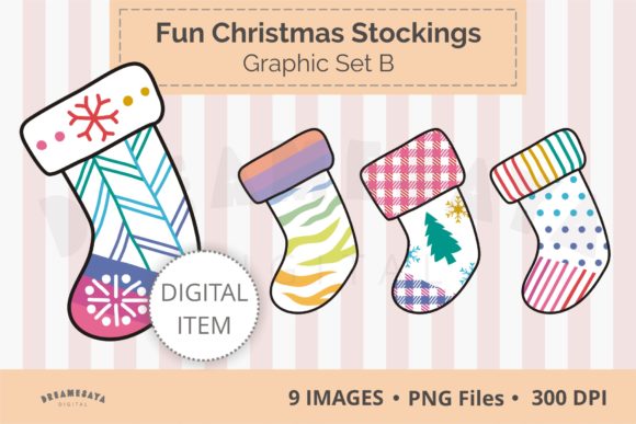 Fun Christmas Stockings Png Clipart B for Illustrations