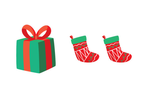 Gift Box and Stocking Christmas Vector Illustrations