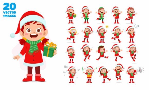 Girl Wear Christmas Santa Dress Set Illustrations
