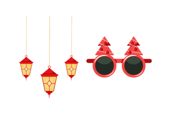 Lantern and Glasses Christmas Vector Illustration Review