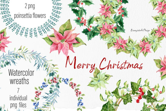 Merry Christmas Watercolor Wreath Illustration