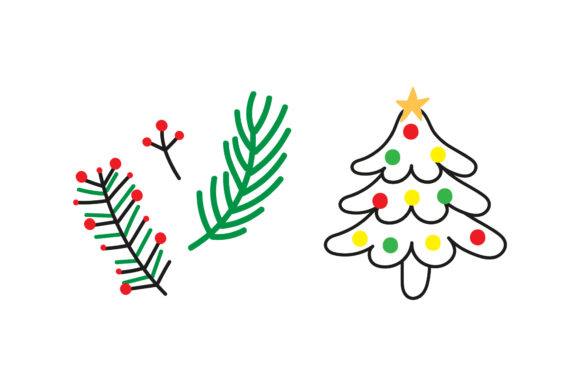 Mistletoe and Christmas Tree Illustration