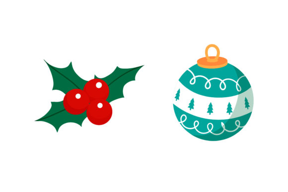 Mistletoe and Ornaments Christmas Set Illustrations