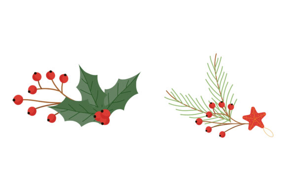 Mistletoe Leaf Set Christmas Vector Icon Illustrations