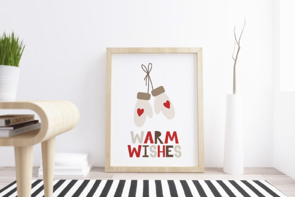 Printable Christmas Card with Mittens Illustrations