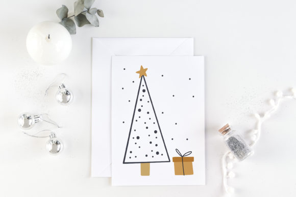 Printable Christmas Card with Pine Tree Illustrations