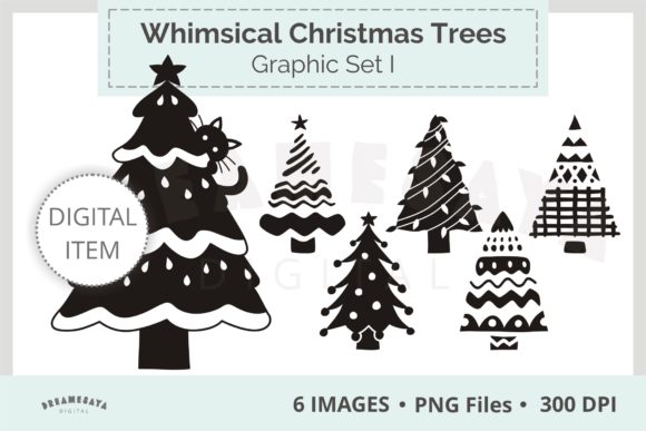 Whimsical Christmas Trees Png Clipart I for Branding and Packaging